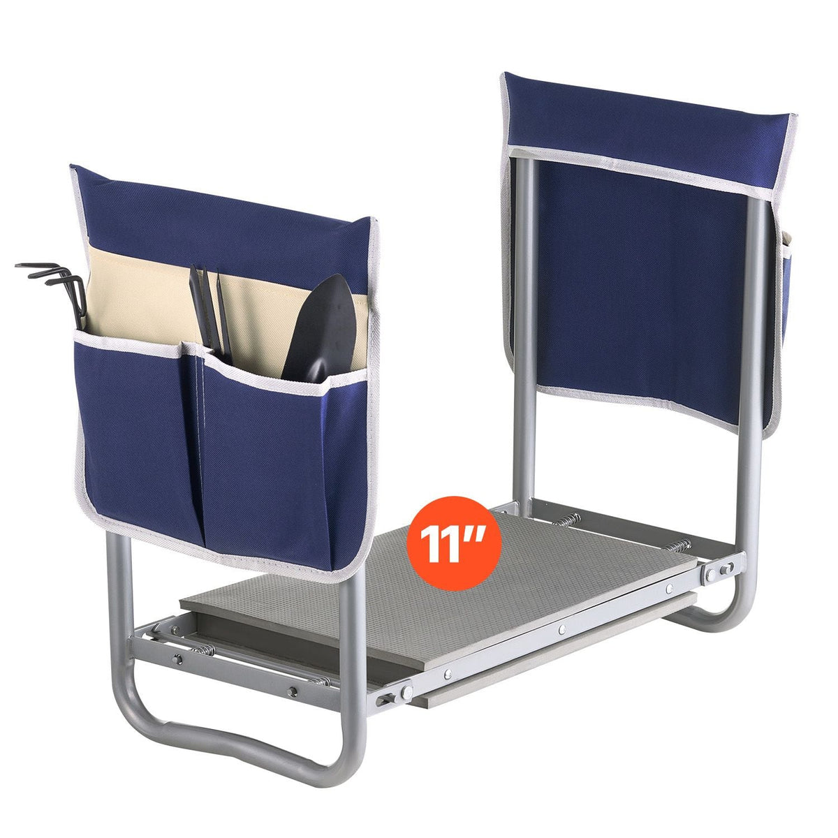 Garden Kneeler and Seat, 11 in Wide Kneeling Pad, Heavy Duty Garden Kneeling Stool, Folding Garden Seat with 2 Tool Bags, Relieve Knee & Back Pain, Non-Slip Garden Bench for Women Grandparents