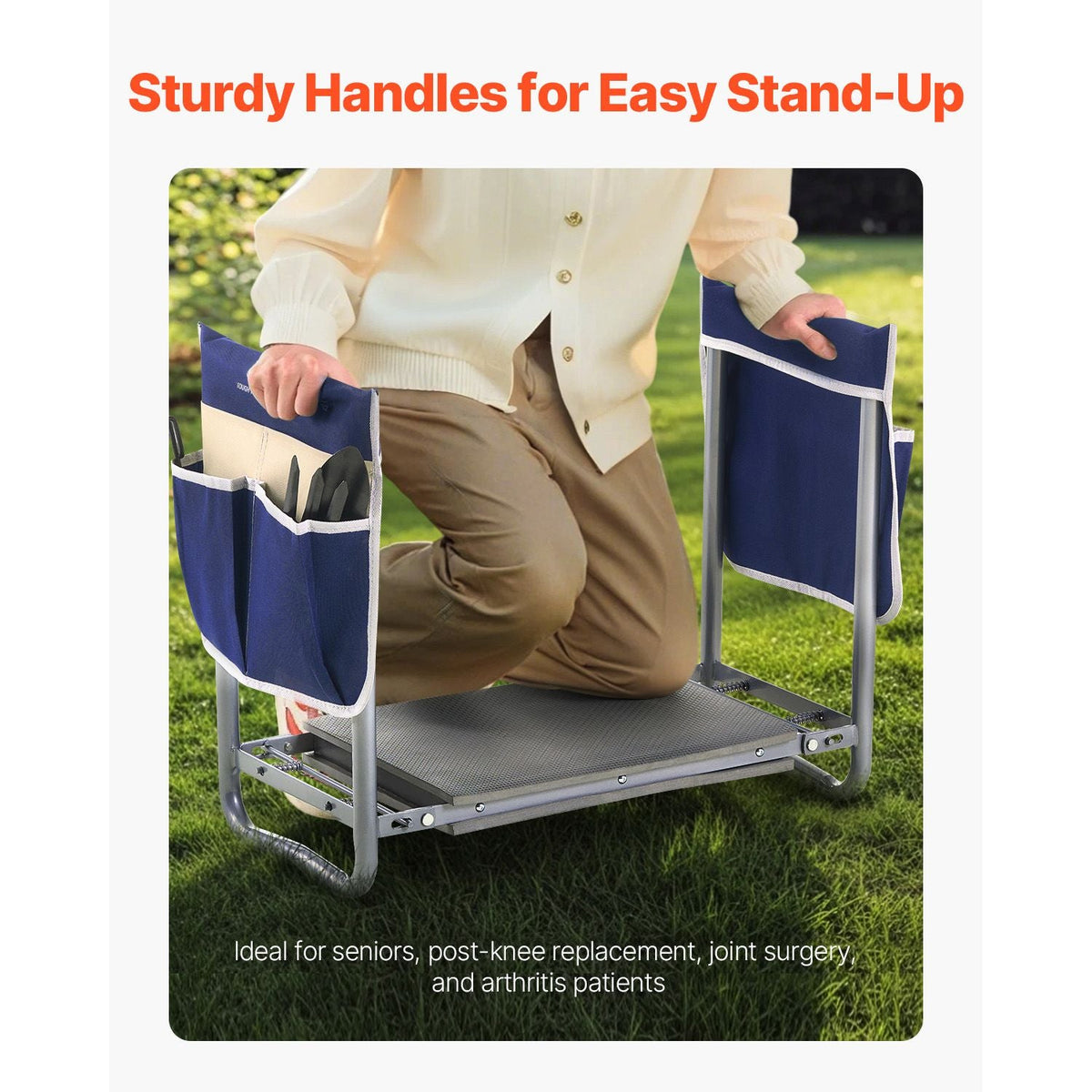 Garden Kneeler and Seat, 11 in Wide Kneeling Pad, Heavy Duty Garden Kneeling Stool, Folding Garden Seat with 2 Tool Bags, Relieve Knee & Back Pain, Non-Slip Garden Bench for Women Grandparents