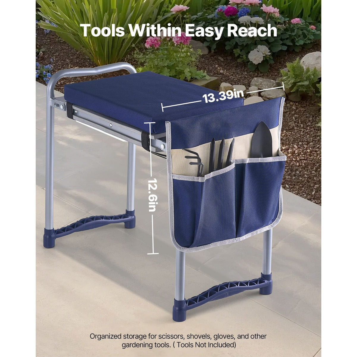 Garden Kneeler and Seat, 11 in Wide Thick Kneeling Pad, Heavy Duty Garden Kneeling Stool, Folding Garden Seat with 1 Tool Bag, Relieve Knee & Back Pain, Non-Slip Garden Bench for Grandparents