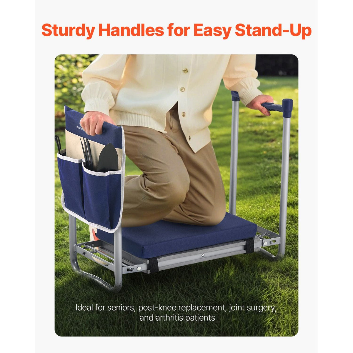 Garden Kneeler and Seat, 11 in Wide Thick Kneeling Pad, Heavy Duty Garden Kneeling Stool, Folding Garden Seat with 1 Tool Bag, Relieve Knee & Back Pain, Non-Slip Garden Bench for Grandparents