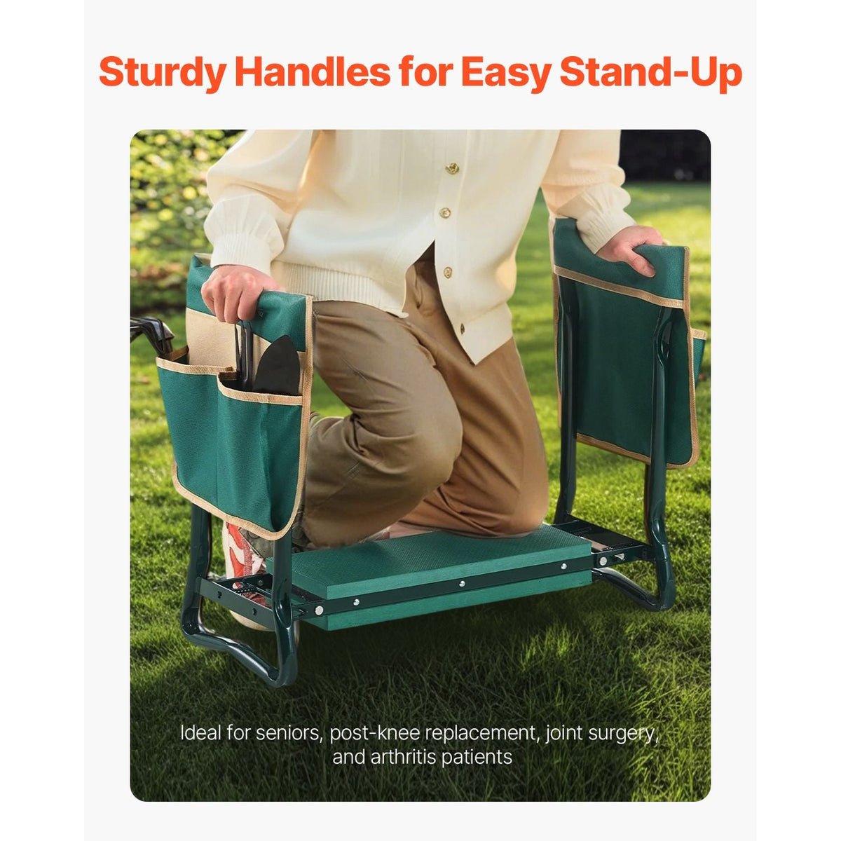 Garden Kneeler and Seat, 6 in Wide Kneeling Pad, Heavy Duty Garden Kneeling Stool, Folding Garden Seat with 2 Tool Bags, Relieve Knee & Back Pain, Portable Garden Bench for Women Grandparents