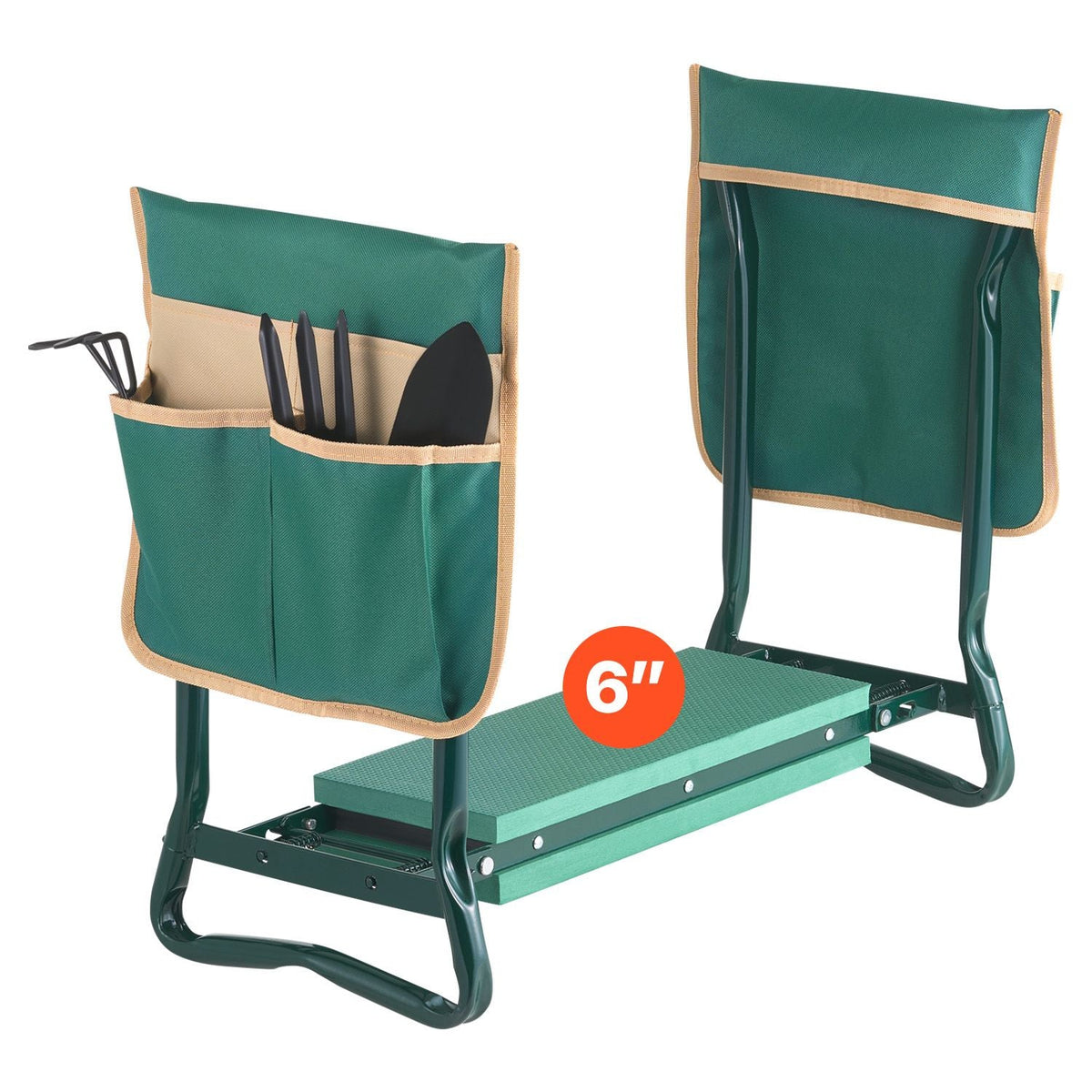 Garden Kneeler and Seat, 6 in Wide Kneeling Pad, Heavy Duty Garden Kneeling Stool, Folding Garden Seat with 2 Tool Bags, Relieve Knee & Back Pain, Portable Garden Bench for Women Grandparents