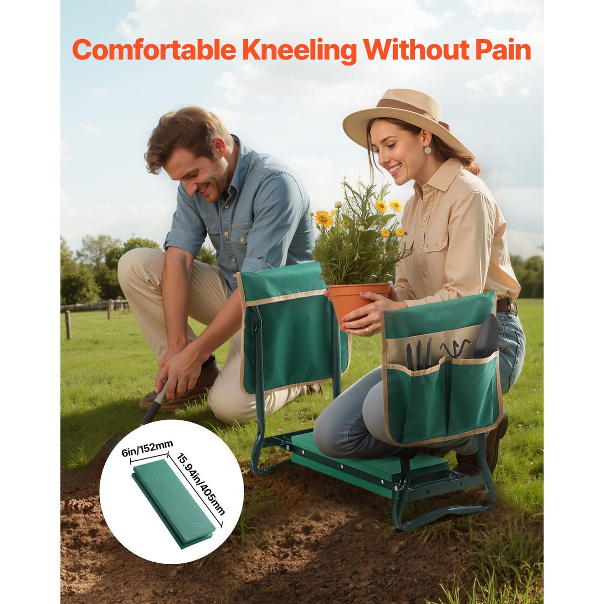 Garden Kneeler and Seat, 6 in Wide Kneeling Pad, Heavy Duty Garden Kneeling Stool, Folding Garden Seat with 2 Tool Bags, Relieve Knee & Back Pain, Portable Garden Bench for Women Grandparents