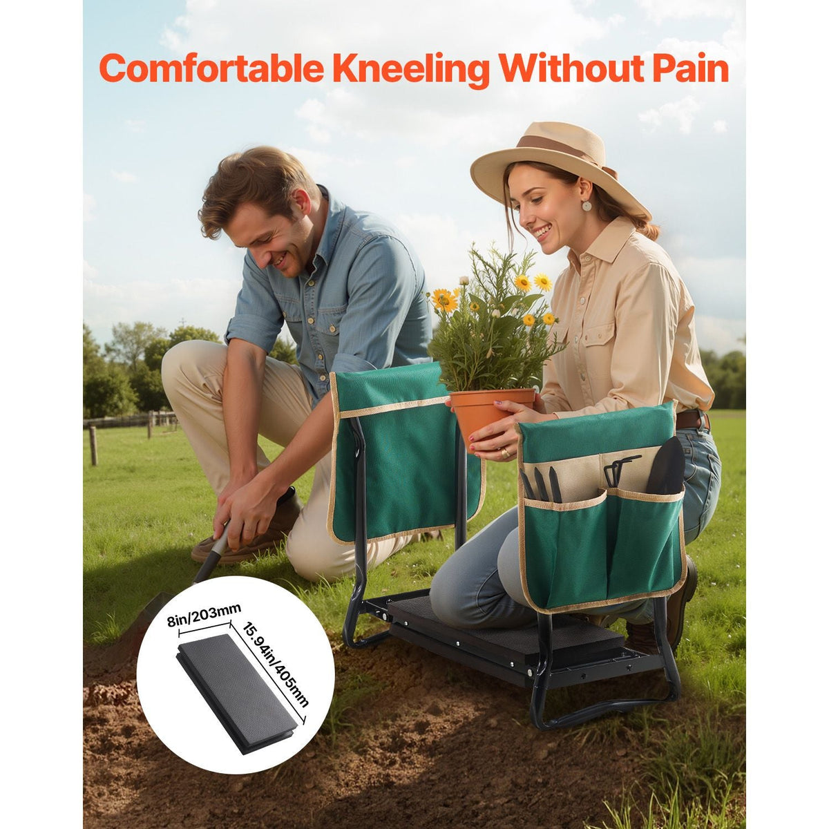 Garden Kneeler and Seat, 8 in Wide Kneeling Pad, Heavy Duty Garden Kneeling Stool, Folding Garden Seat with 2 Tool Bags, Relieve Knee & Back Pain, Portable Garden Bench for Women Grandparents