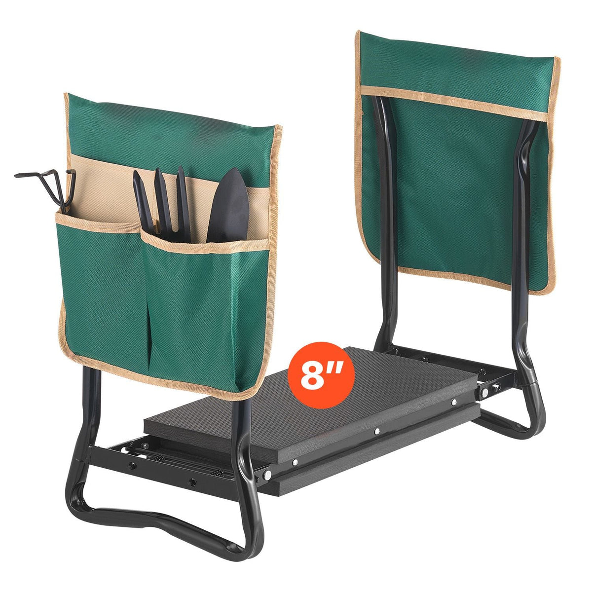 Garden Kneeler and Seat, 8 in Wide Kneeling Pad, Heavy Duty Garden Kneeling Stool, Folding Garden Seat with 2 Tool Bags, Relieve Knee & Back Pain, Portable Garden Bench for Women Grandparents