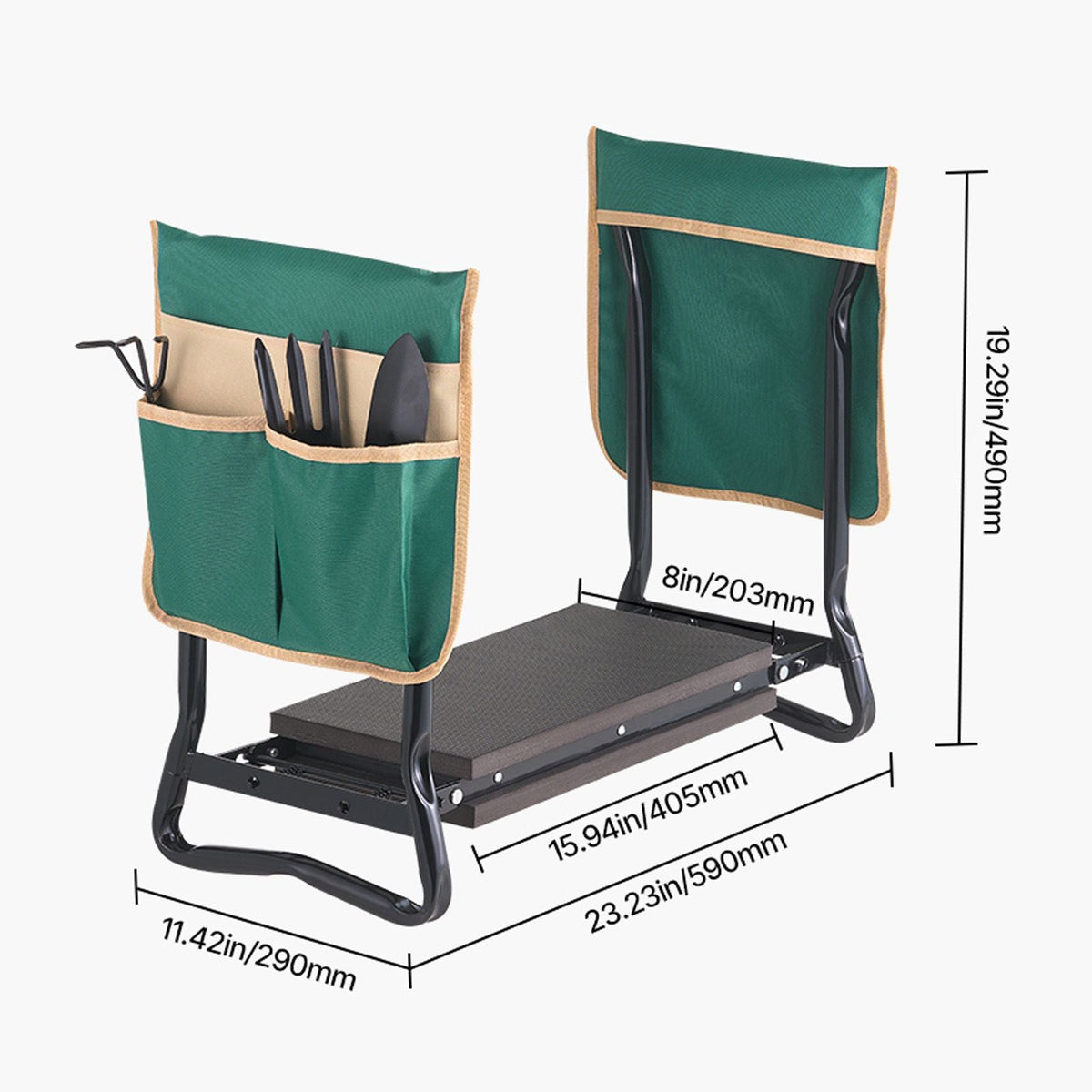 Garden Kneeler and Seat, 8 in Wide Kneeling Pad, Heavy Duty Garden Kneeling Stool, Folding Garden Seat with 2 Tool Bags, Relieve Knee & Back Pain, Portable Garden Bench for Women Grandparents