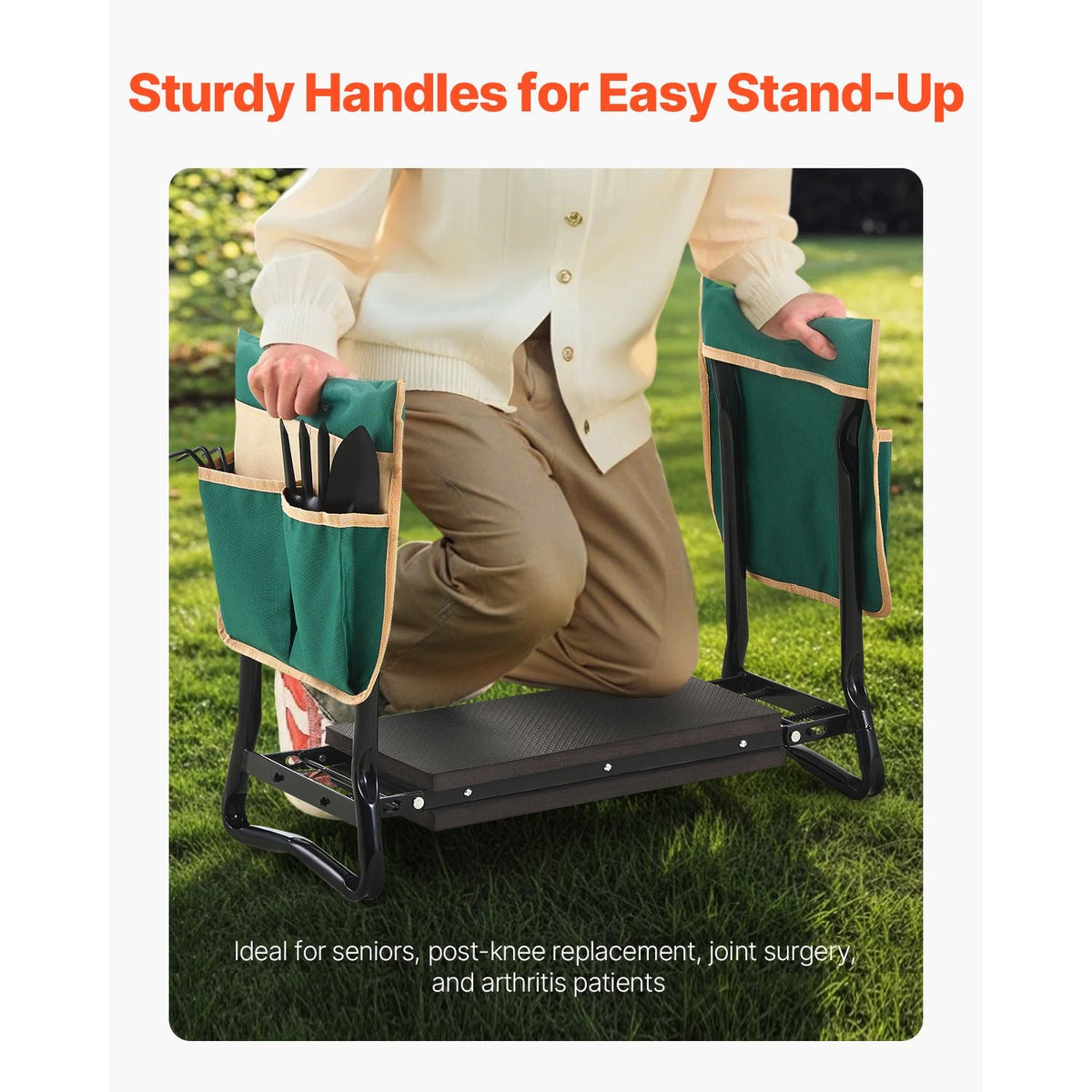 Garden Kneeler and Seat, 8 in Wide Kneeling Pad, Heavy Duty Garden Kneeling Stool, Folding Garden Seat with 2 Tool Bags, Relieve Knee & Back Pain, Portable Garden Bench for Women Grandparents
