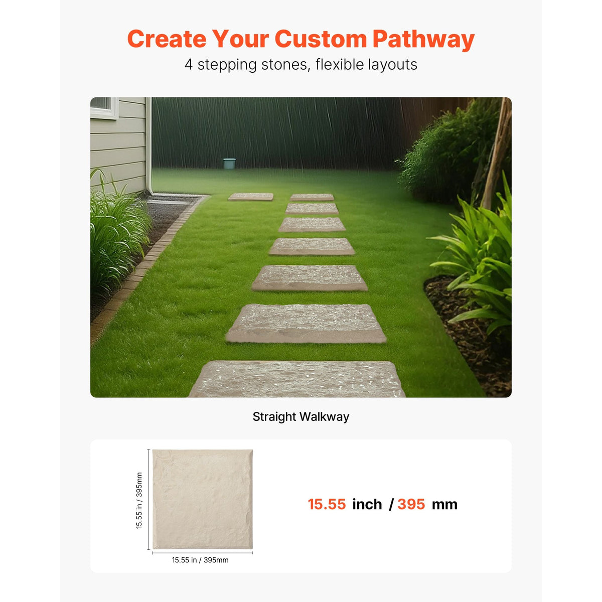 Garden Stepping Stones, 4Pcs 15.5 x 15.5 in, Decorative Stepping Stones with Stakes, Weather-Resistant Plastic Pathway Pavers, Smooth Surface, Outdoor Walkway for Lawn Patio Landscape, Beige