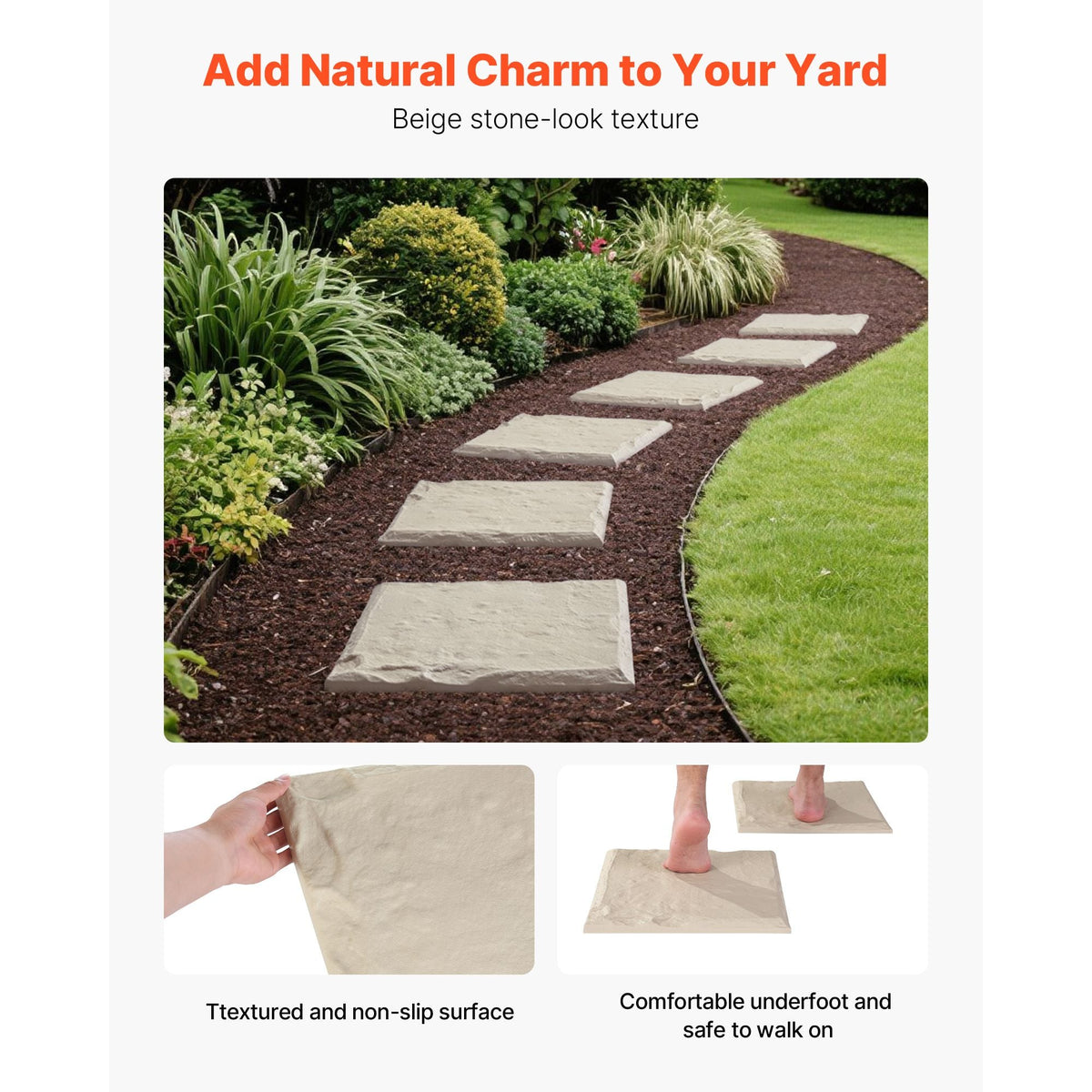 Garden Stepping Stones, 8Pcs 15.5 x 15.5 in, Decorative Stepping Stones with Stakes, Weather-Resistant Plastic Pathway Pavers, Smooth Surface, Outdoor Walkway for Lawn Patio Landscape, Beige