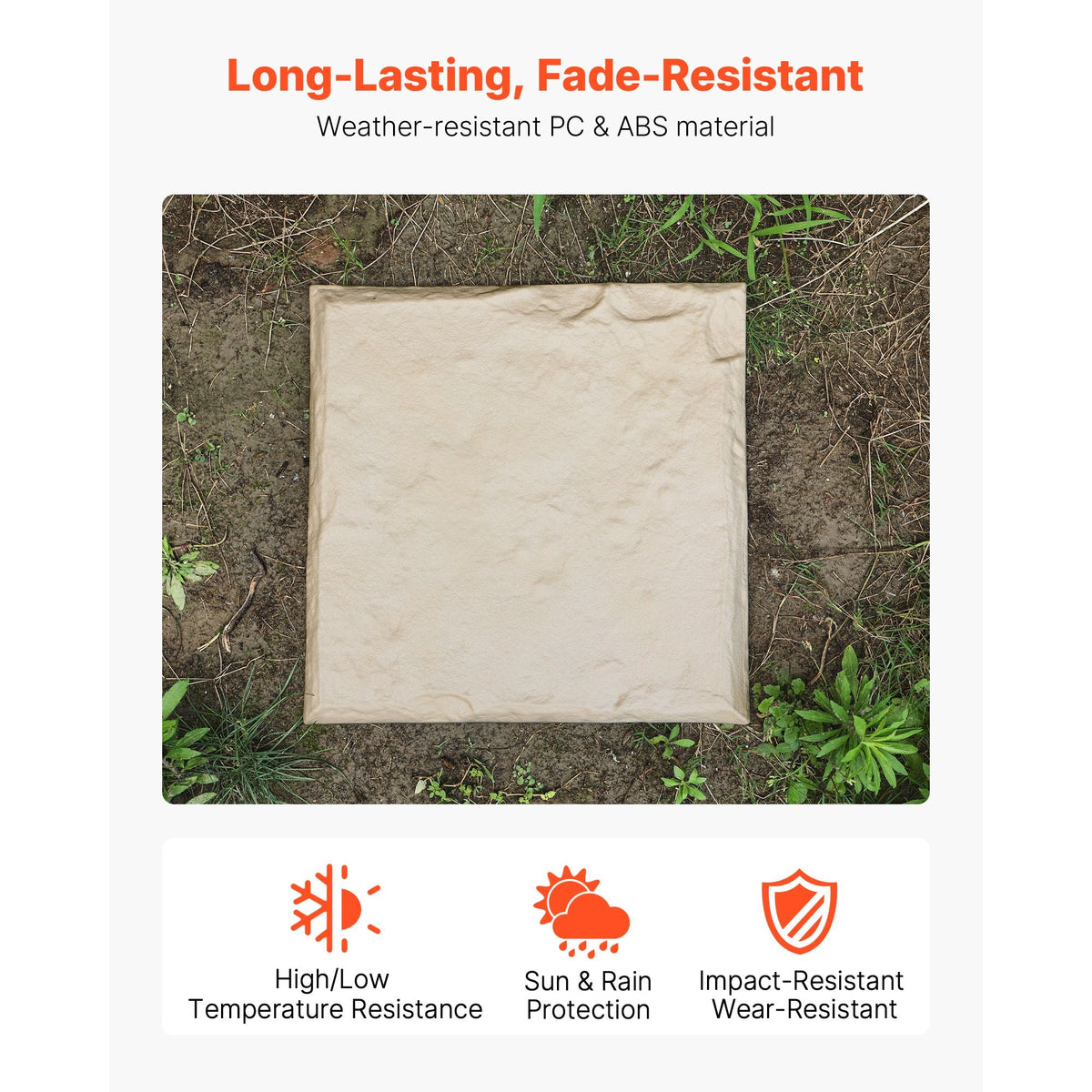 Garden Stepping Stones, 8Pcs 15.5 x 15.5 in, Decorative Stepping Stones with Stakes, Weather-Resistant Plastic Pathway Pavers, Smooth Surface, Outdoor Walkway for Lawn Patio Landscape, Beige