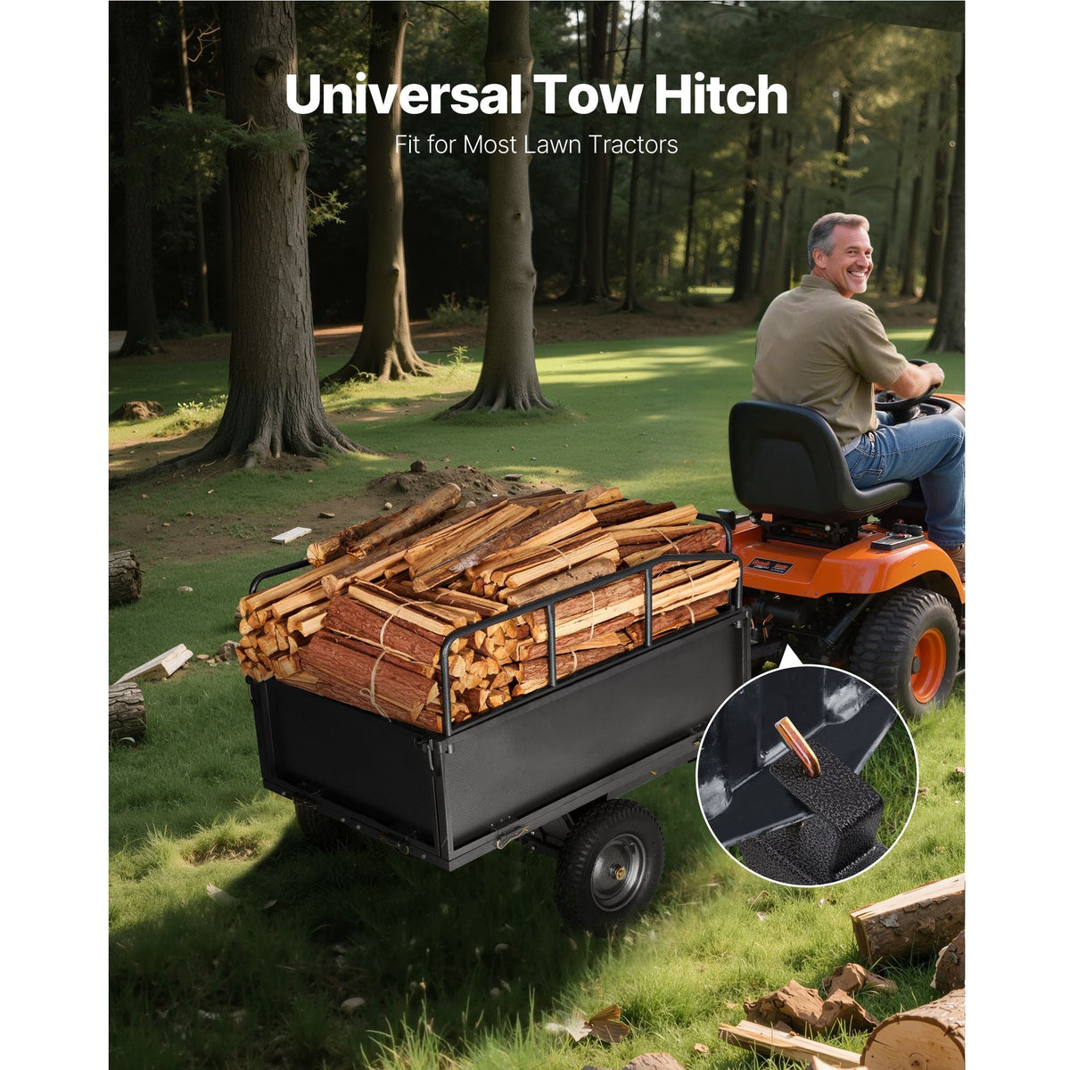 Garden Utility Trailer, 17 Cu. Ft & 600lbs Capacity, ATV UTV Hauling Trailer, Tow Behind Steel Dump Cart with 16" Tires, Hand Pull or Foot Pedal, Heavy Duty Yard Trailers for Lawn Mower Tractor