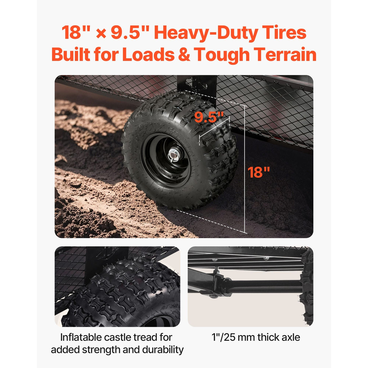 Garden Utility Trailer, 28 Cu. Ft. & 1800lbs, ATV UTV Trailer, Tow Behind Steel Dump Trailers, Removable Rear Panel, Heavy Duty Pull Behind Yard Trailers for Lawn Mower Tractor Garden Waste