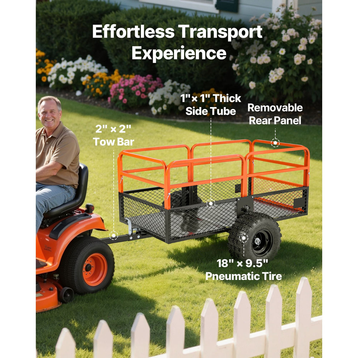 Garden Utility Trailer, 28 Cu. Ft. & 1800lbs, ATV UTV Trailer, Tow Behind Steel Dump Trailers, Removable Rear Panel, Heavy Duty Pull Behind Yard Trailers for Lawn Mower Tractor Garden Waste