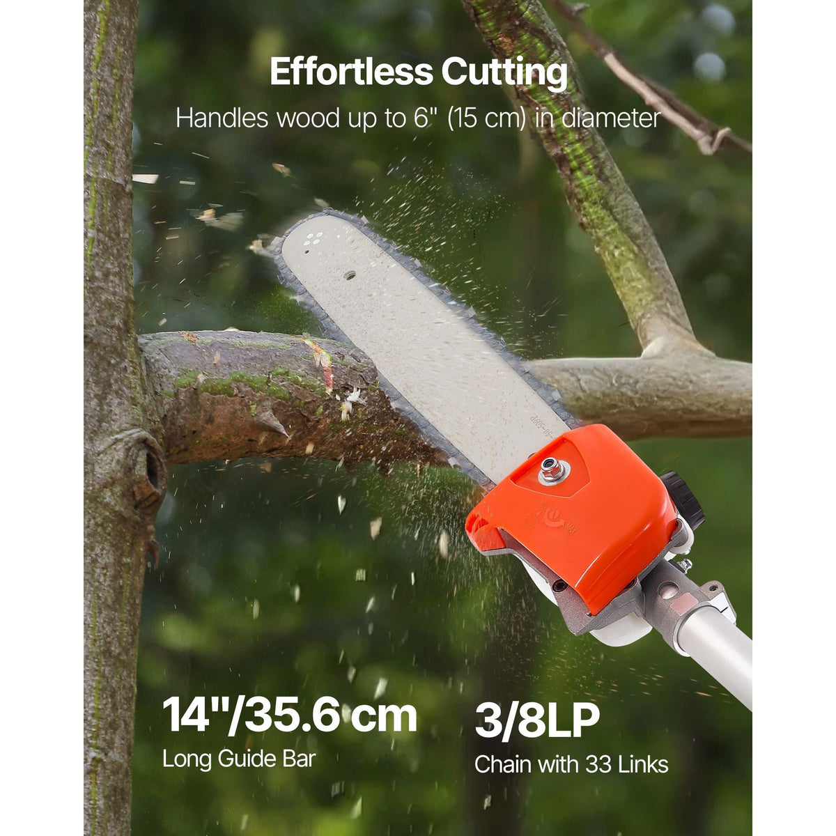 Gas Pole Saw, 52CC 2 Stroke Gas Powered Pole Saws with 14 in Cutting Bar, Cordless Tree Trimmer with 30 fl.oz Fuel Tank, 7.2 to 10 ft Extendable, Powerful Chainsaw for Tree Trimming Pruning