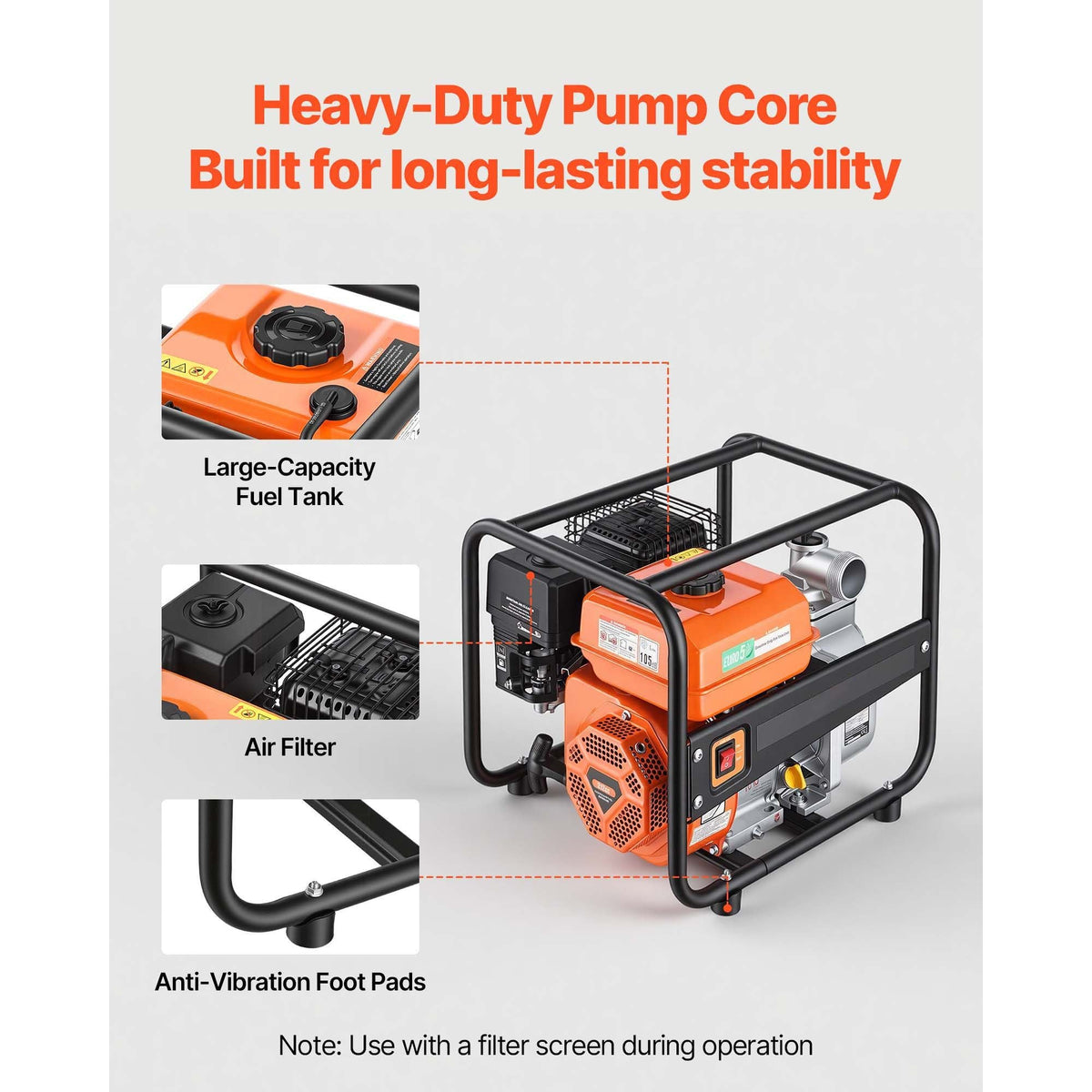 Gas Powered Water Pump, 2 in, 158 GPM 7HP Semi Trash Water Transfer Pump Portable, Gasoline Engine with 25 ft Discharge Hose, Heavy Duty Frame, Cast Iron Impeller, for Irrigation, Ponds, Pools