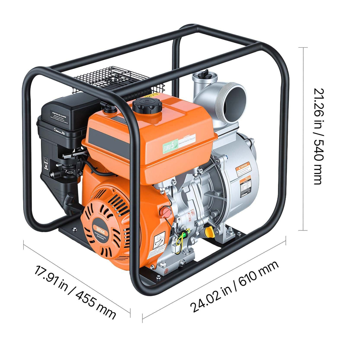 Gas Powered Water Pump, 4 in, 422 GPM 8.3HP Semi Trash Water Transfer Pump Portable, Gasoline Engine with 25 ft Discharge Hose, Heavy Duty Frame, Cast Iron Impeller, for Irrigation, Ponds, Pools