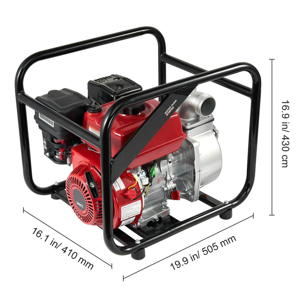 Gasoline Powered Trash Pump, 2 in/50 mm, 7HP 132GPM 4-Stroke Gasoline Engine Water Transfer Pump with 25 ft/7.62 m Outlet Hose Max 98 ft Lift 26ft Suction, Cast Iron Impeller for Irrigation Pool