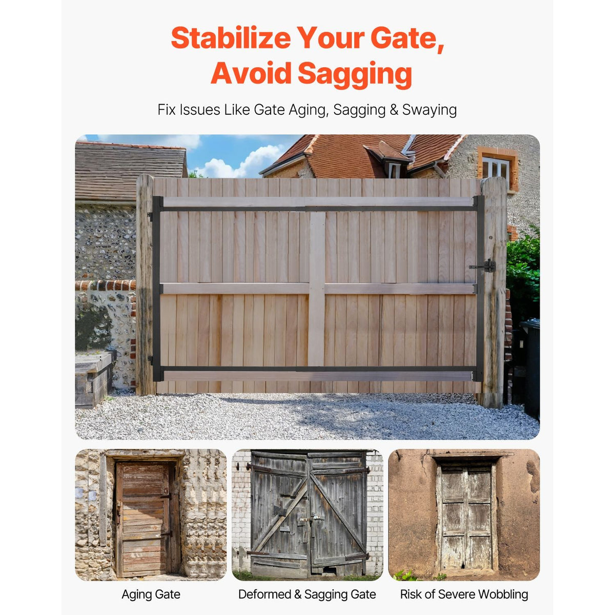 Gate Building Kit, Fits 40 to 72 in Wide Openings, Up from 4 to 5 ft High Fence, Adjustable Gate Building Kit, Anti Sag Full Gate Frame Kit with Latch Lock and Screws, for Wooden Fence, Iron