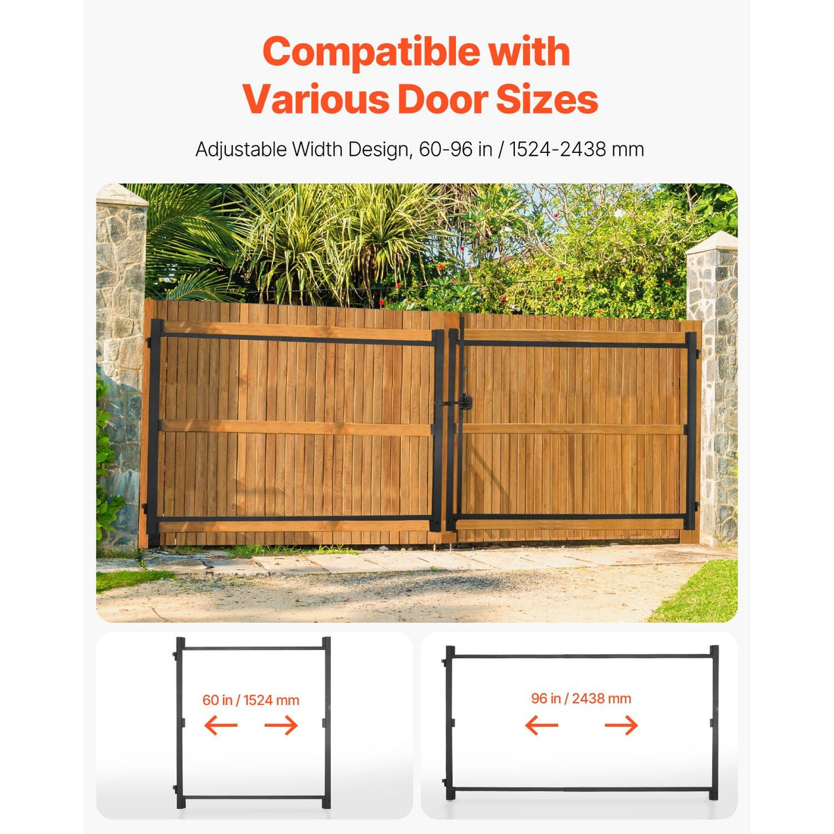 Gate Building Kit, Fits 60 to 96 in Wide Openings, Up from 4 to 5 ft High Fence, Adjustable Gate Building Kit, Anti Sag Full Gate Frame Kit with Latch Lock and Screws, for Wooden Fence, Iron