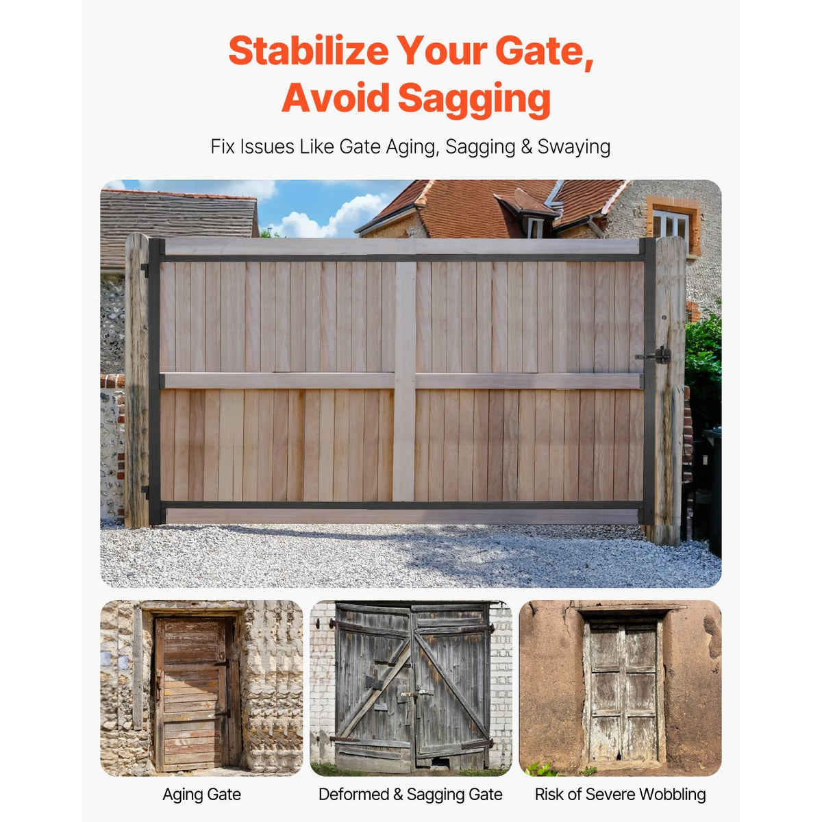 Gate Building Kit, Fits 60 to 96 in Wide Openings, Up from 6 to 7 ft High Fence, Adjustable Gate Building Kit, Anti Sag Full Gate Frame Kit with Latch Lock, Screw, for Wooden Fence, Iron, Black