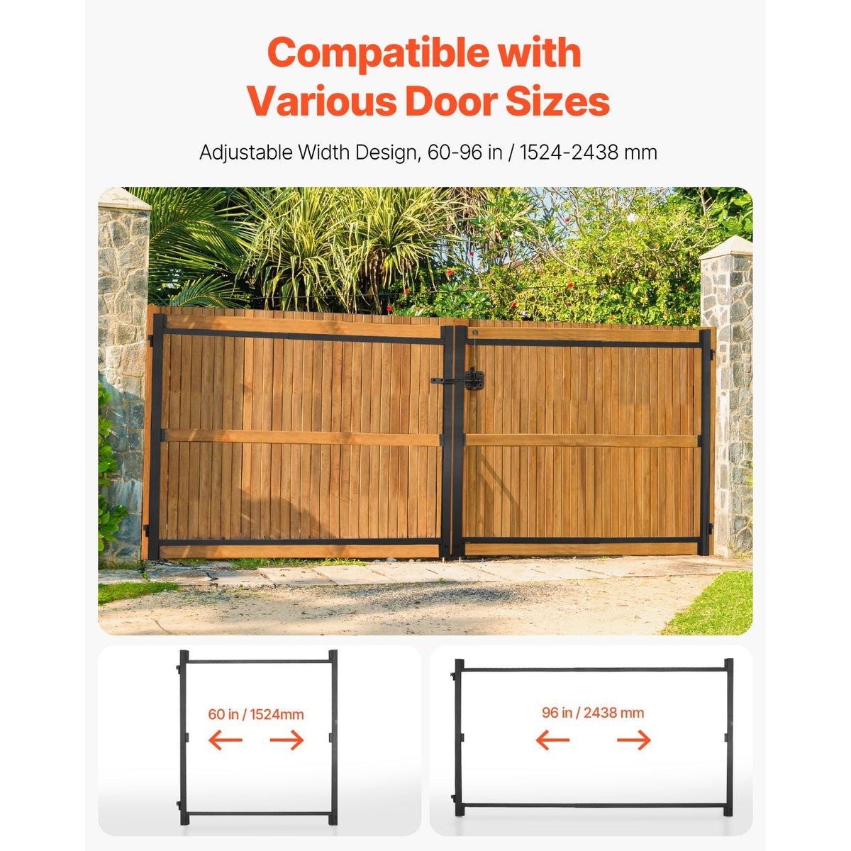 Gate Building Kit, Fits 60 to 96 in Wide Openings, Up from 6 to 7 ft High Fence, Adjustable Gate Building Kit, Anti Sag Full Gate Frame Kit with Latch Lock, Screw, for Wooden Fence, Iron, Black