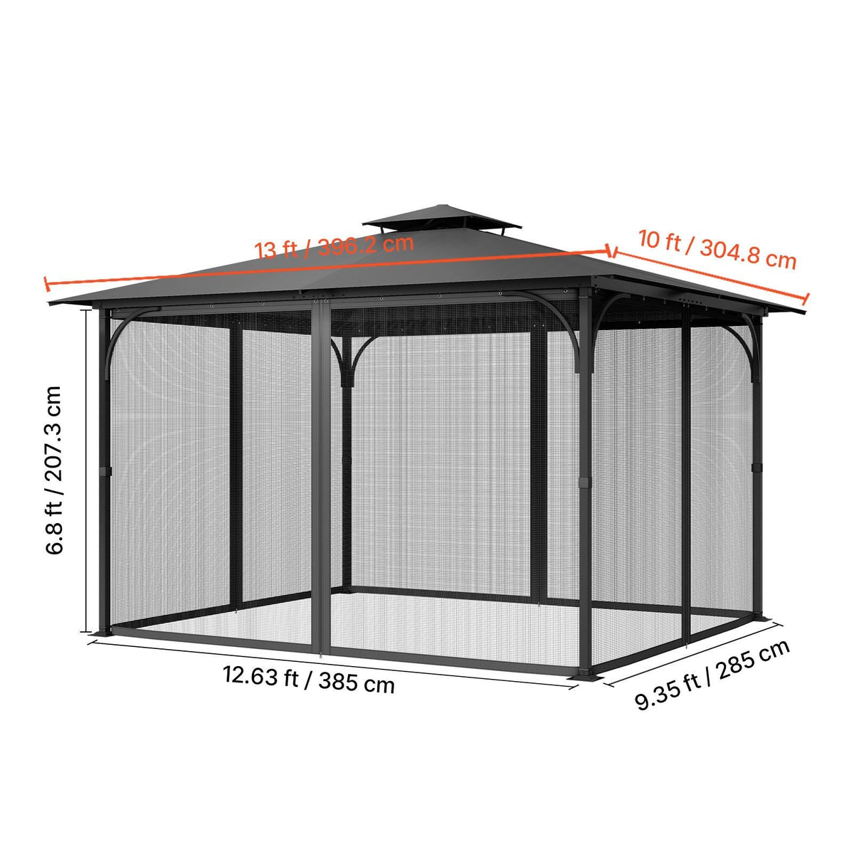 Gazebo Netting Replacement, Fit Most 10 x 13 x 6.8 FT Gazebo Curtain, Outdoor Garden Net, 4-Panel Sidewall Mesh Net, Patio Midge Netting with Double Zipper, Canopy Screen (Netting Only)
