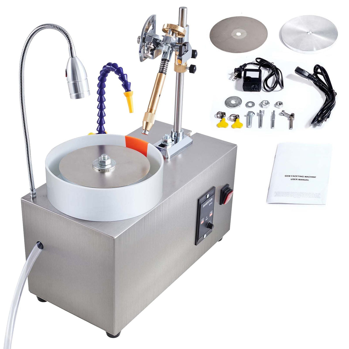 Gem Faceting Machine, 180W Jade Grinding Polishing Machine 0-2980RPM Adjustable Rotating Speed, Rock Jewel Angle Polisher with Precise Mechanical Manipulator & Scale Gem Jade Stone Crystal