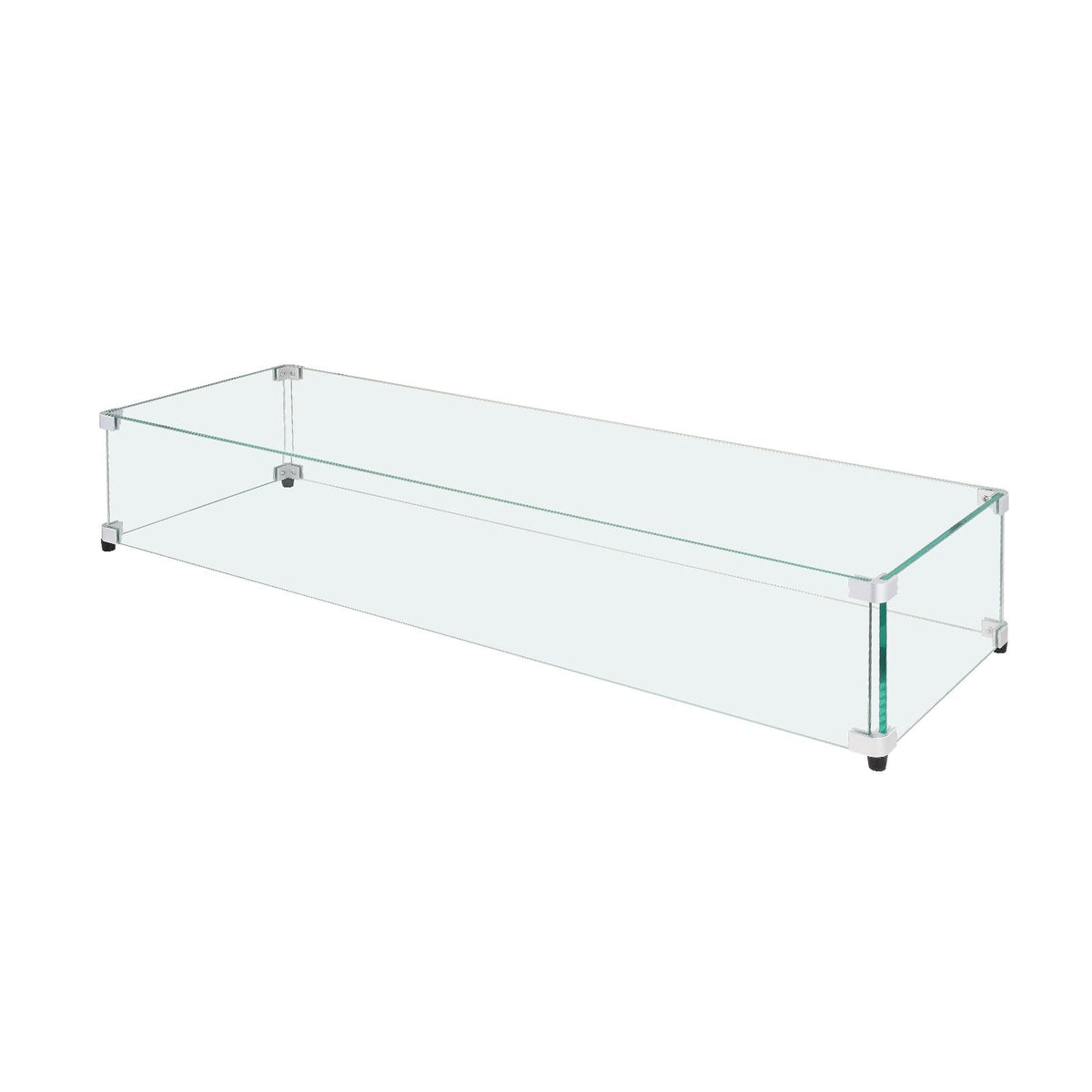 Glass Wind Guard for Rectangular Fire Pit Table 30 x 14 x 7.5 Inch, 0.31 inch Thick and Sturdy Tempered Glass Panel with Hard Aluminum Corner Bracket & Rubber Feet, Easy to Assemble