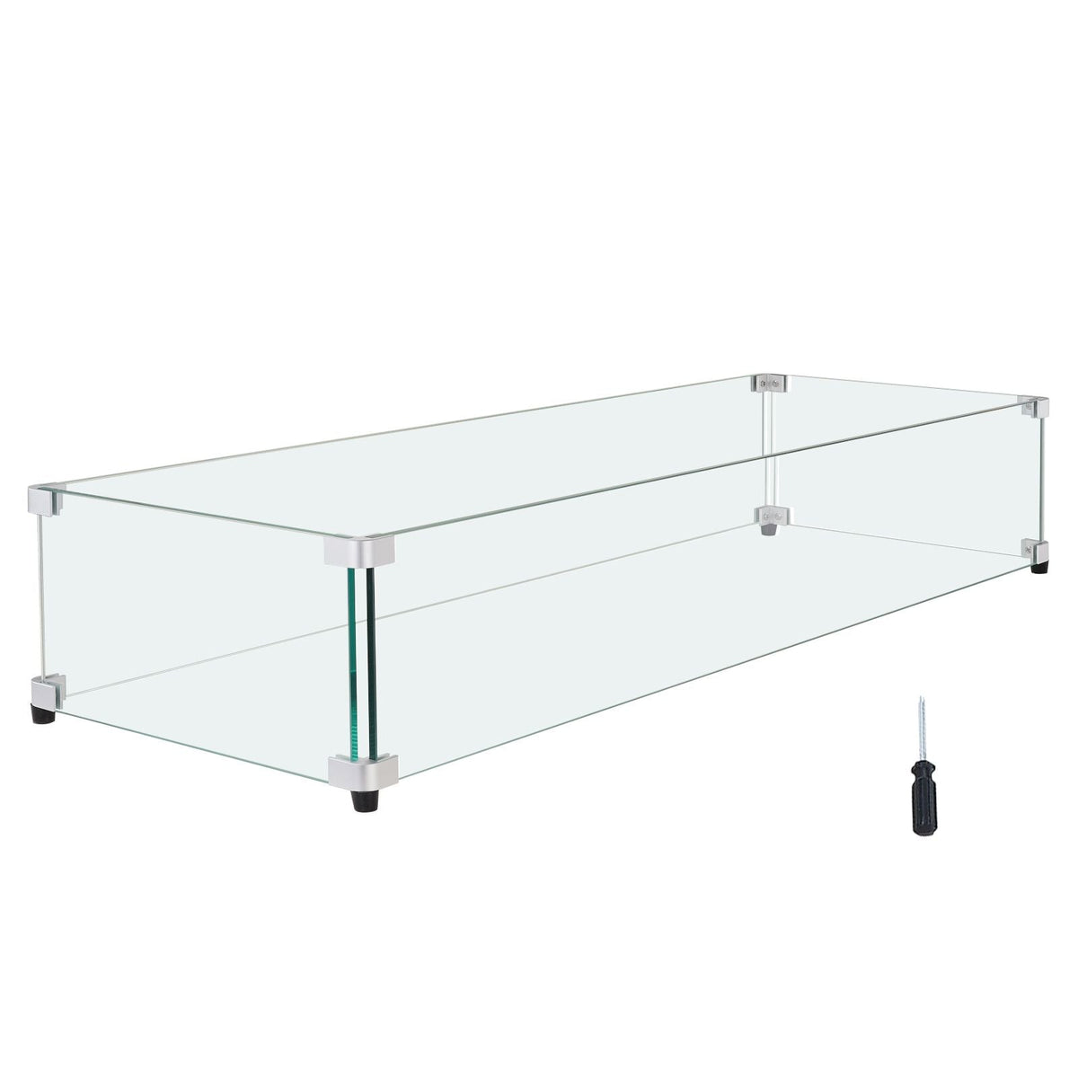 Glass Wind Guard for Rectangular Fire Pit Table 31 x 12.5 x 6.5 Inch, 0.31 inch Thick and Sturdy Tempered Glass Panel with Hard Aluminum Corner Bracket & Rubber Feet, Easy to Assemble