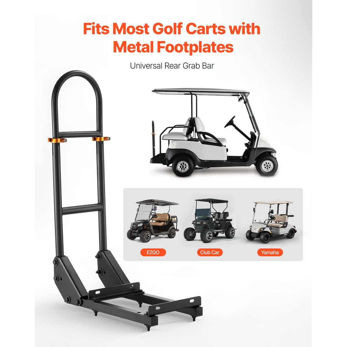 Golf Cart Grab Bar, 17.7 x 9.3 x 35.6 Inch, Compatible with Most Golf Carts with Metal Footplates, No Modification Needed, 27.5 to 33.5 Inch Height Adjustable Carbon Steel Rear Seat Grab Bar
