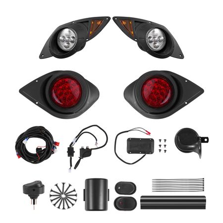 Golf Cart Light Kit, 12 Volt, Street Legal LED Headlight and Taillight Kit with Wiring Harness, Turn Signals, Hazard Light, Switch Horn, Brake Pad, Zip Ties, ABS Housing, for Yamaha G29 2007-Up