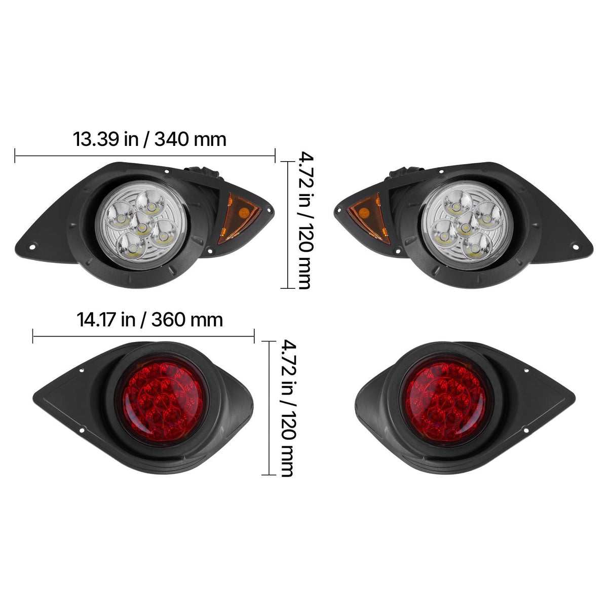 Golf Cart Light Kit, 12 Volt, Street Legal LED Headlight and Taillight Kit with Wiring Harness, Turn Signals, Hazard Light, Switch Horn, Brake Pad, Zip Ties, ABS Housing, for Yamaha G29 2007-Up