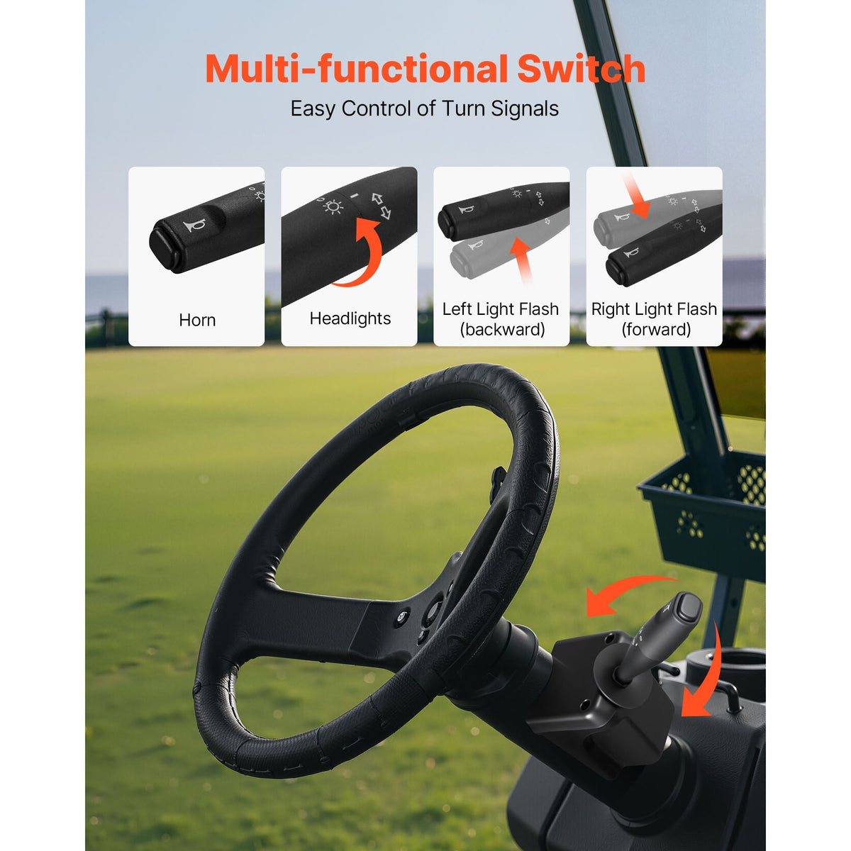 Golf Cart Light Kit, 12 Volt, Street Legal LED Headlight and Taillight Kit with Wiring Harness, Turn Signals, Hazard Light, Switch Horn, Brake Pad, Zip Ties, ABS Housing, for Yamaha G29 2007-Up