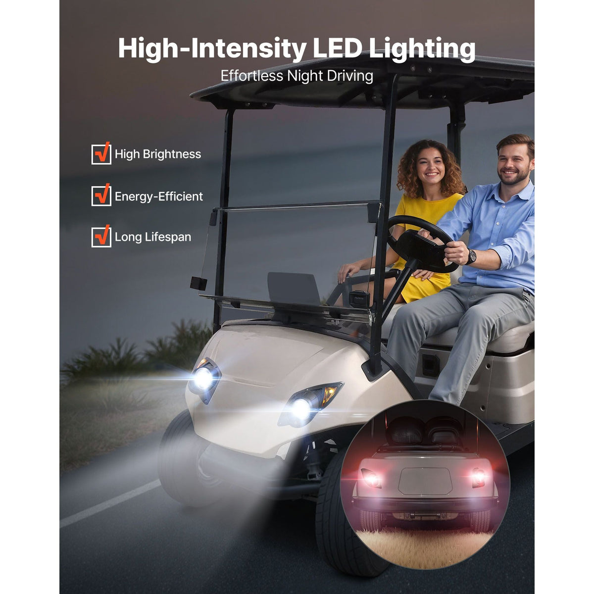 Golf Cart Light Kit, 12 Volt, Street Legal LED Headlight and Taillight Kit with Wiring Harness, Turn Signals, Hazard Light, Switch Horn, Brake Pad, Zip Ties, ABS Housing, for Yamaha G29 2007-Up