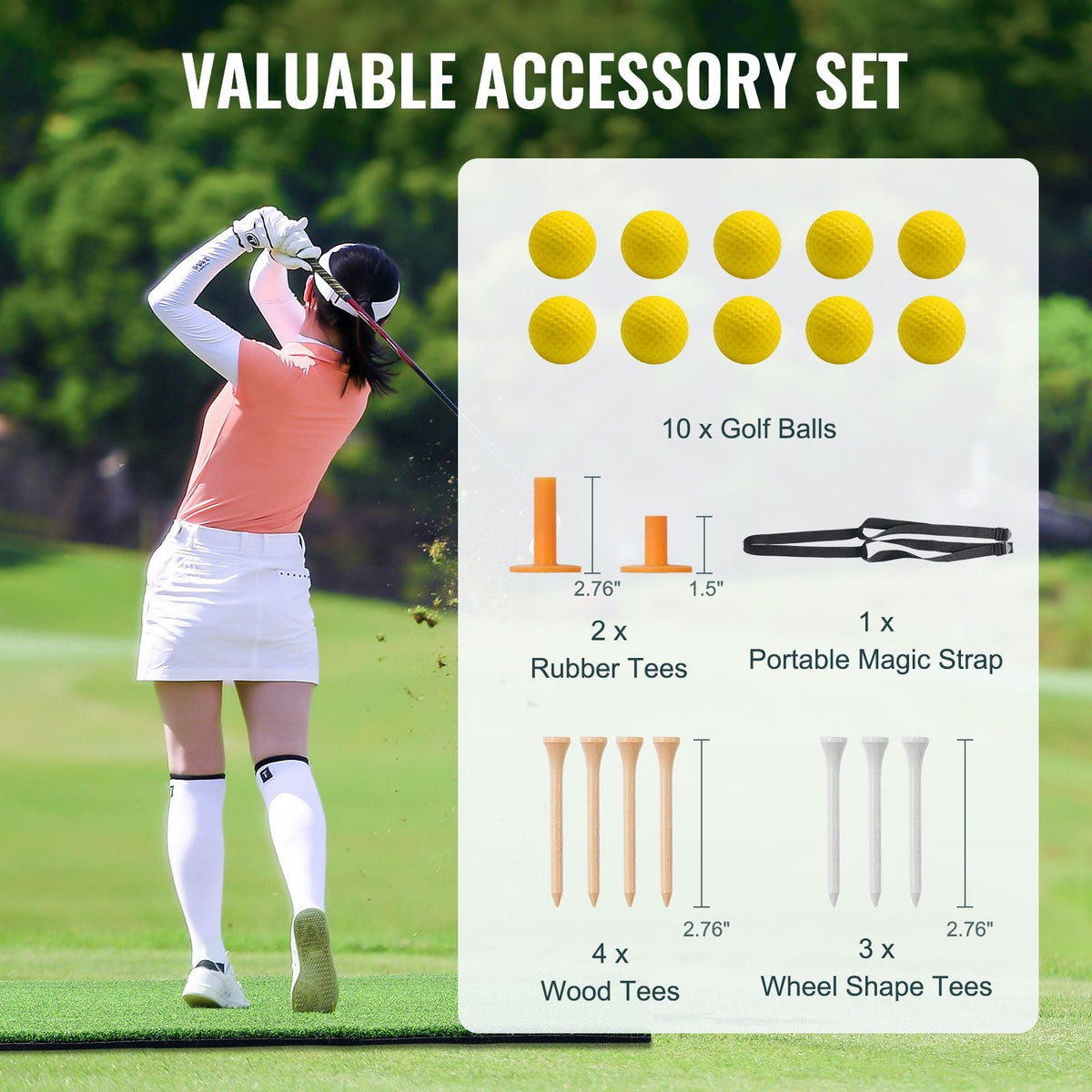Golf Hitting Mat, 5x4ft Artificial Turf Golf Hitting Mat, Golf Hitting Training Aids with 10 Golf Balls, 9 Golf Tees, Golf Practice Hitting Mat for Backyard Driving Indoor Outdoor Training