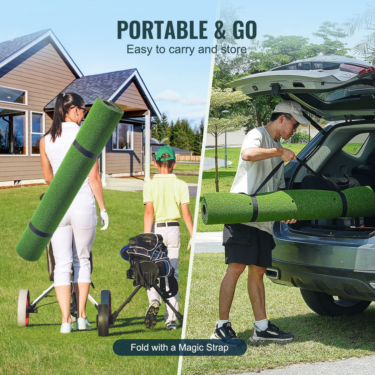 Golf Hitting Mat, 5x4ft Artificial Turf Golf Hitting Mat, Golf Hitting Training Aids with 10 Golf Balls, 9 Golf Tees, Golf Practice Hitting Mat for Backyard Driving Indoor Outdoor Training