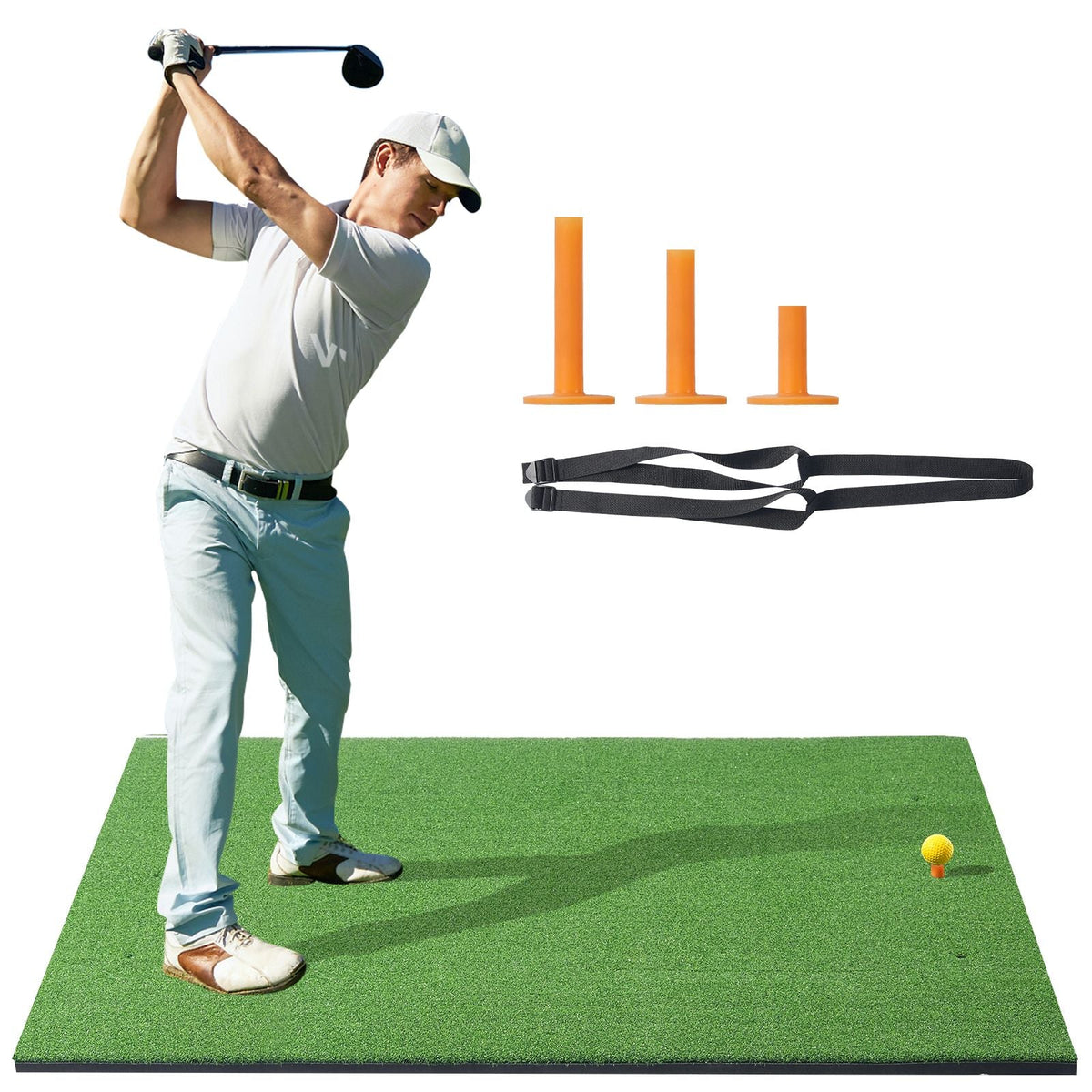 Golf Hitting Mat, 5x5ft Artificial Turf Golf Hitting Mat, Thickened Golf Hitting Training Aids with 3 Rubber Tees, Golf Practice Hitting Mat for Backyard Driving Indoor Outdoor Training
