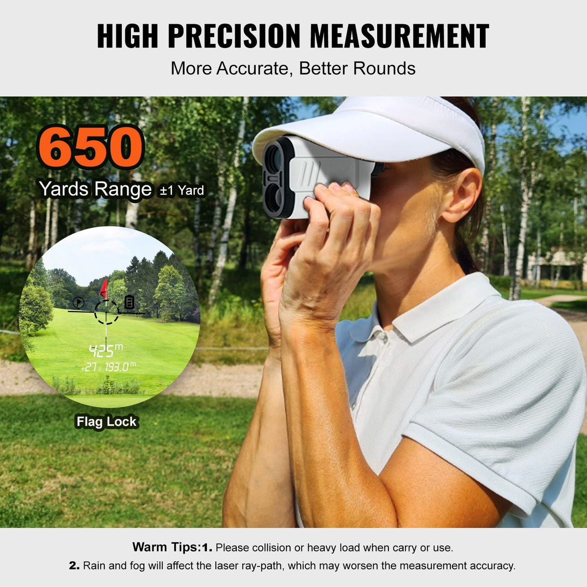 Golf Rangefinder, 650 Yards Laser Golfing Hunting Range Finder, 6X Magnification Distance Measuring, Golfing Accessory with High-Precision Flag Lock, Slope Switch, Continuous Scan, and Batteries