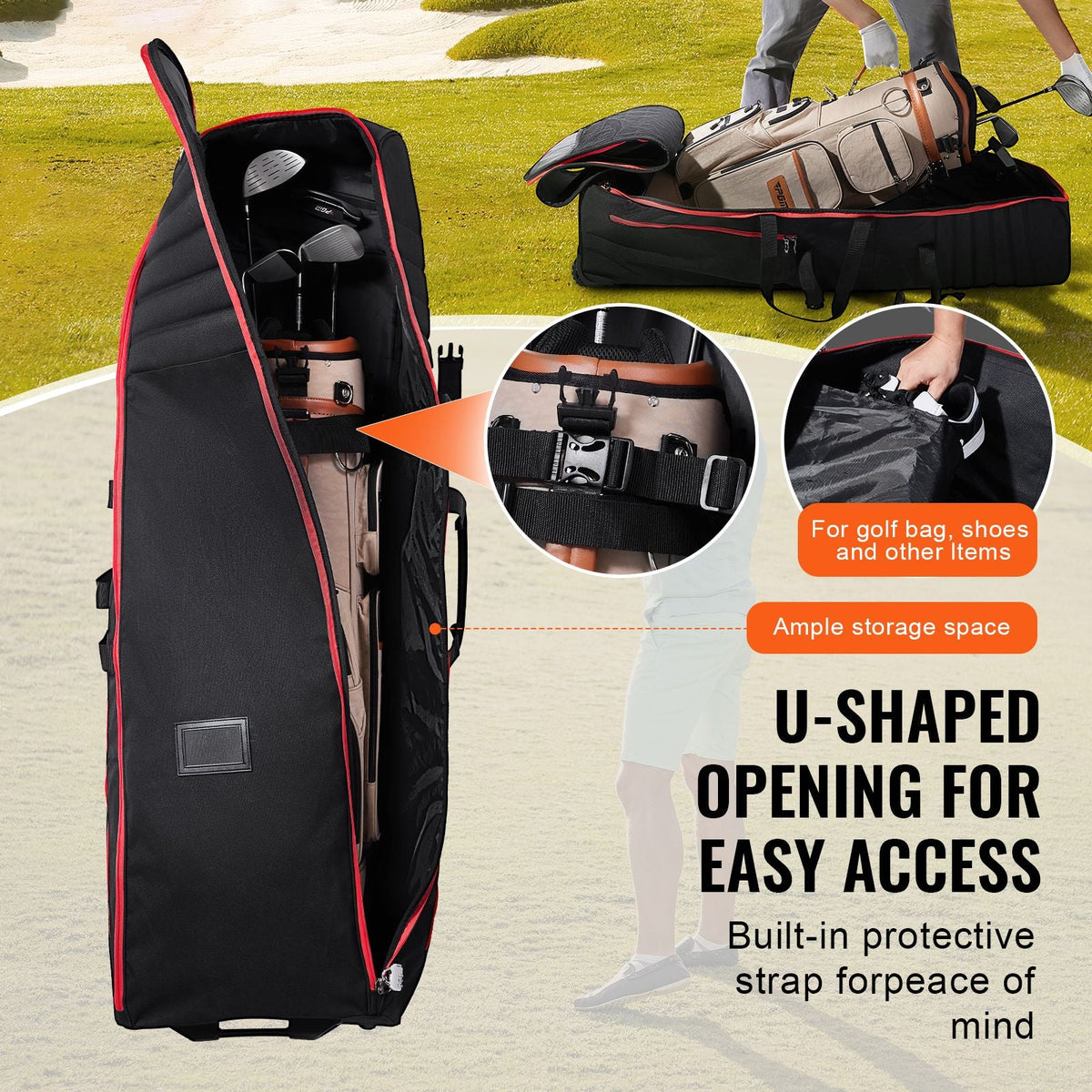 Golf Travel Bag, Outdoors Soft-Sided Golf Travel Cover Case, Heavy Duty 1000D Nylon Wear-Resistant, Padded Golf Luggage Case Cover with Wheels, Foldable Golf Club Storage Bag for Airlines
