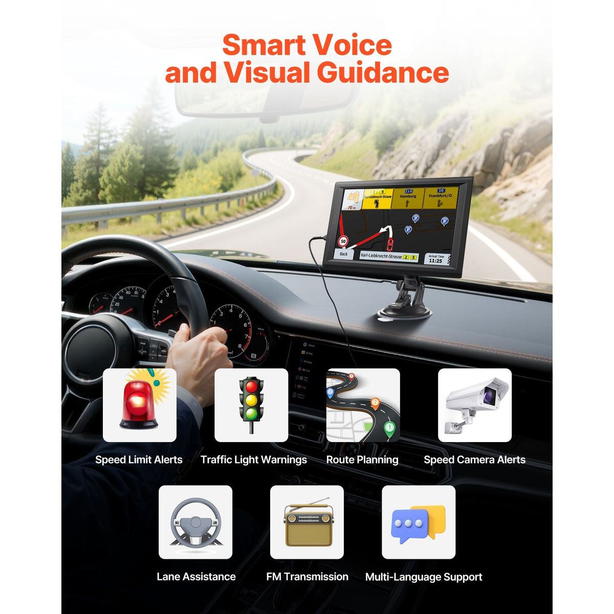 GPS Navigator for Car, 9 inch Touch Screen 16GB GPS Navigation System with Built-in Dash Cam, Voice Turn-by-Turn Guidance, Speed and Red Light Warning, Custom Truck Routing, for Car Truck RV
