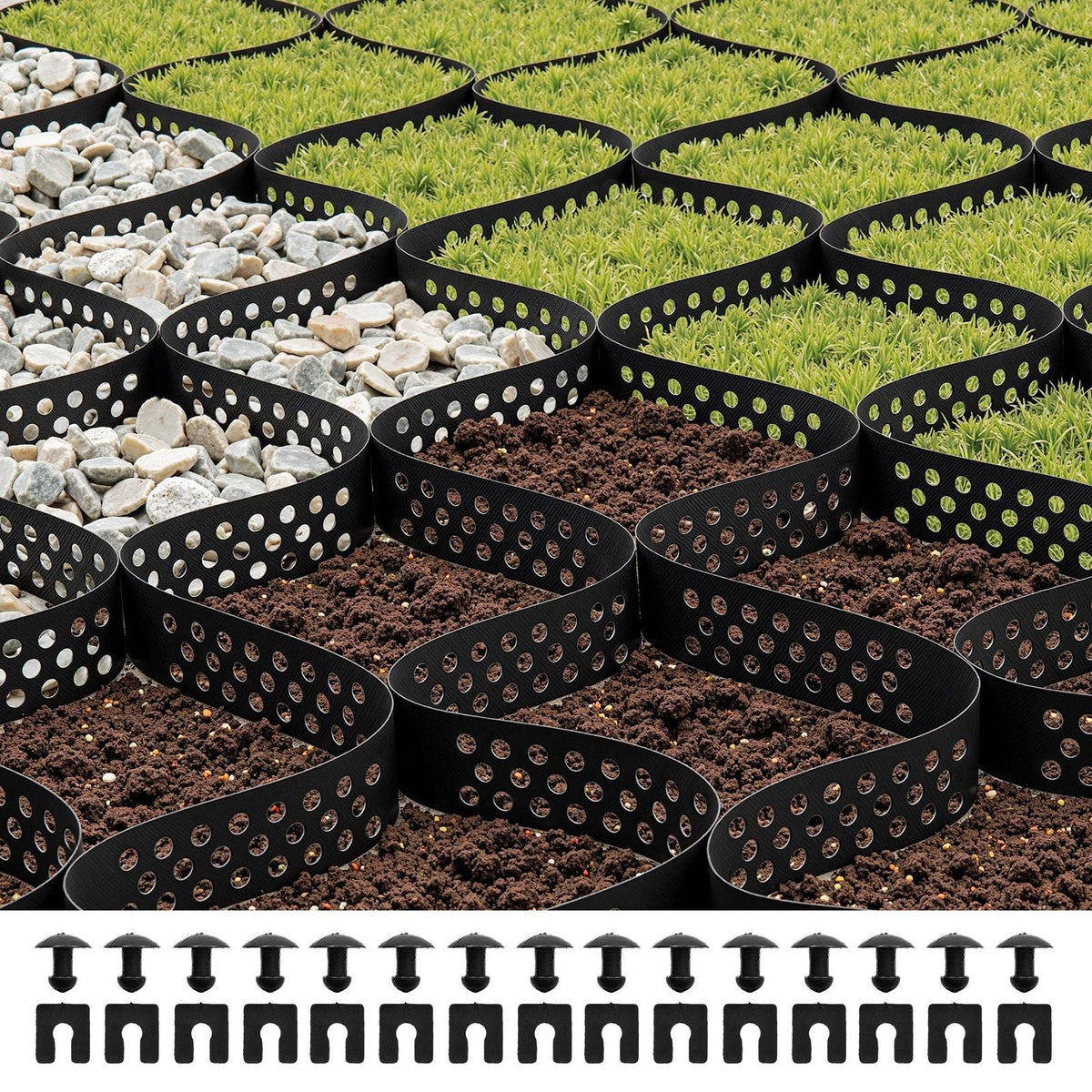 Gravel Grid, 2 Inch Depth, 17.06 x 8.86 FT / 5200 x 2700 mm, 1880 LBS Per Sq ft Grass Ground Retainer, Permeable Geo Grids Driveway Stabilization, for Garden, Patio, Walkway, RV Parking Slopes