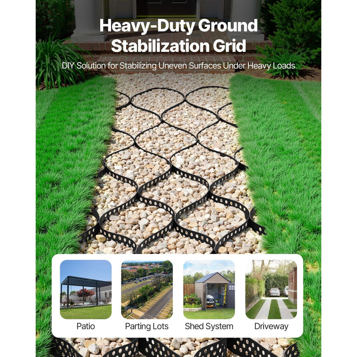 Gravel Grid, 2 Inch Depth, 17.06 x 8.86 FT / 5200 x 2700 mm, 1880 LBS Per Sq ft Grass Ground Retainer, Permeable Geo Grids Driveway Stabilization, for Garden, Patio, Walkway, RV Parking Slopes