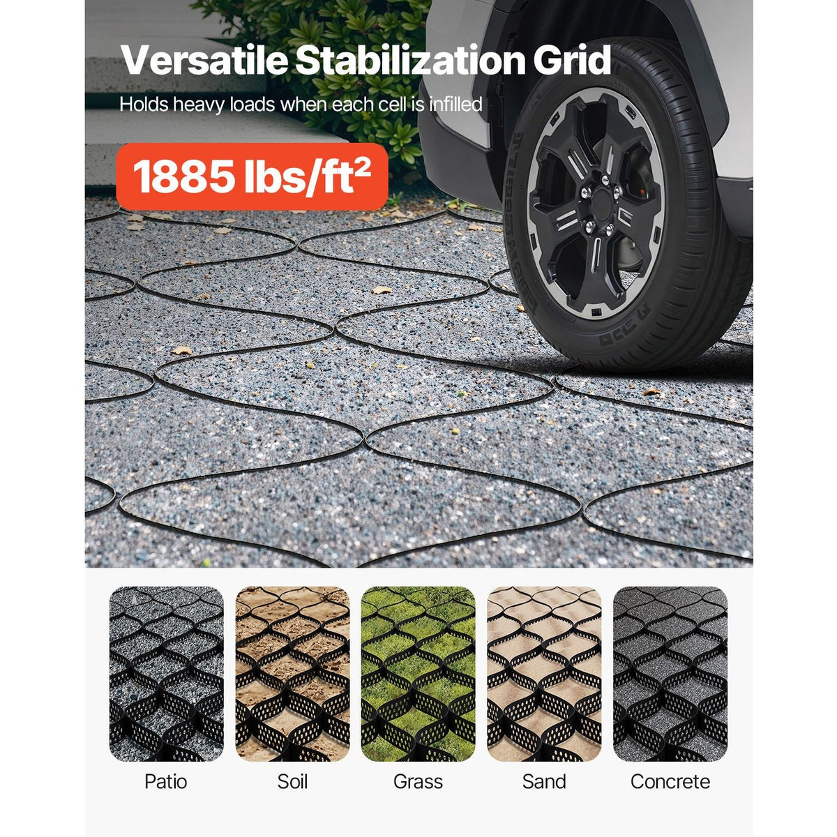 Gravel Grid, 2 Inch Depth, 32.81 x 9.84 FT / 10000 x 3000 mm, 1880 LBS Per Sq ft Grass Ground Retainer, Permeable Geo Grids Driveway Stabilization, for Garden, Patio, Walkway, RV Parking Slopes