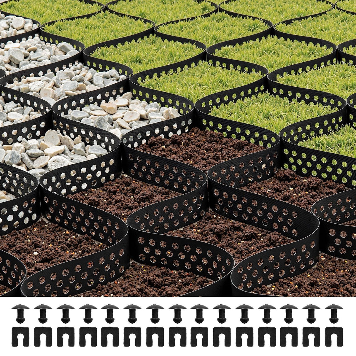 Gravel Grid, 2 Inch Depth, 32.81 x 9.84 FT / 10000 x 3000 mm, 1880 LBS Per Sq ft Grass Ground Retainer, Permeable Geo Grids Driveway Stabilization, for Garden, Patio, Walkway, RV Parking Slopes