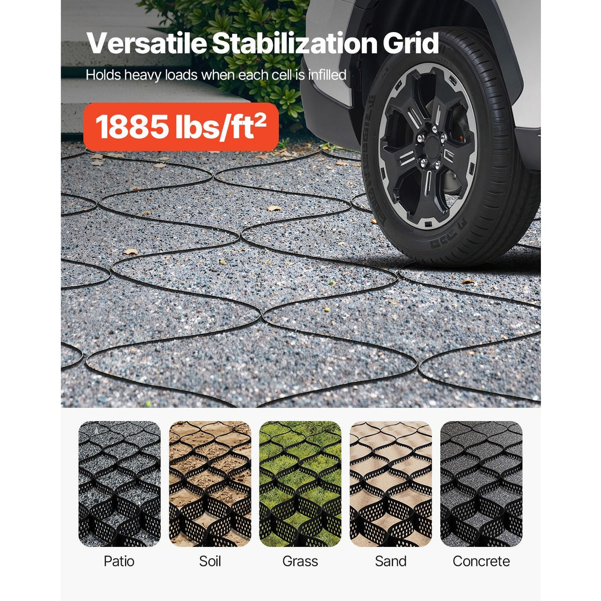 Gravel Grid, 3 Inch Depth, 17.06 x 8.86 FT / 5200 x 2700 mm, 1880 LBS Per Sq ft Grass Ground Retainer, Permeable Geo Grids Driveway Stabilization, for Garden, Patio, Walkway, RV Parking Slopes
