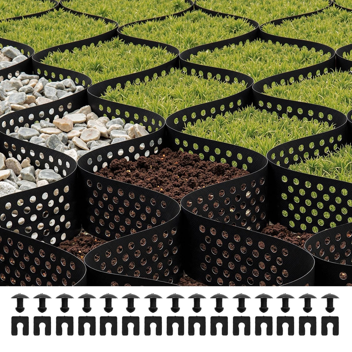 Gravel Grid, 4 Inch Depth, 17.06 x 8.86 FT / 5200 x 2700 mm, 1880 LBS Per Sq ft Grass Ground Retainer, Permeable Geo Grids Driveway Stabilization, for Garden, Patio, Walkway, RV Parking Slopes