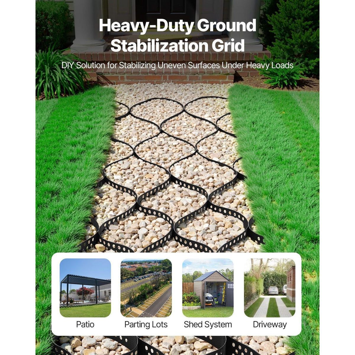 Gravel Grid, 4 Inch Depth, 17.06 x 8.86 FT / 5200 x 2700 mm, 1880 LBS Per Sq ft Grass Ground Retainer, Permeable Geo Grids Driveway Stabilization, for Garden, Patio, Walkway, RV Parking Slopes