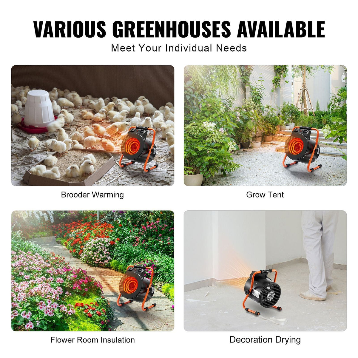 Greenhouse Heater with Thermostat, 1500W Fast Heating with Overheat Protection, 2-Speed Setting Small Grow Tent Heater, Electric Portable Heater Fan for Green House, Flower Room, Workplace
