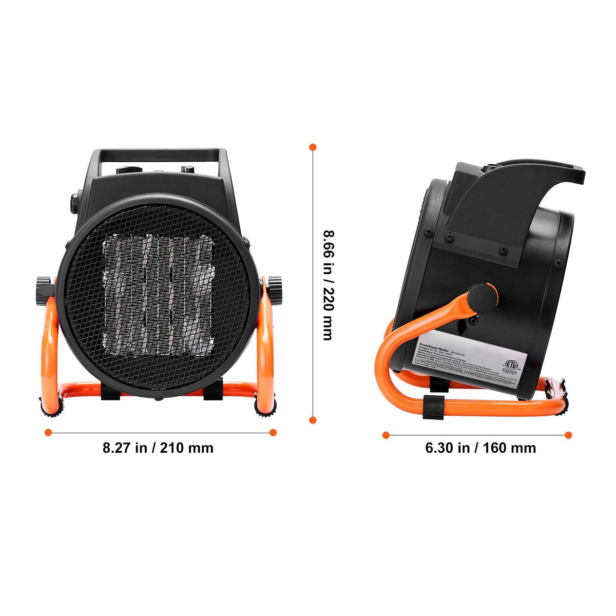 Greenhouse Heater with Thermostat, 1500W PTC Fast Heating with Overheat Protection, 3-Speed Setting Small Grow Tent Heater, Electric Portable Heater Fan for Green House, Flower Room, Workplace