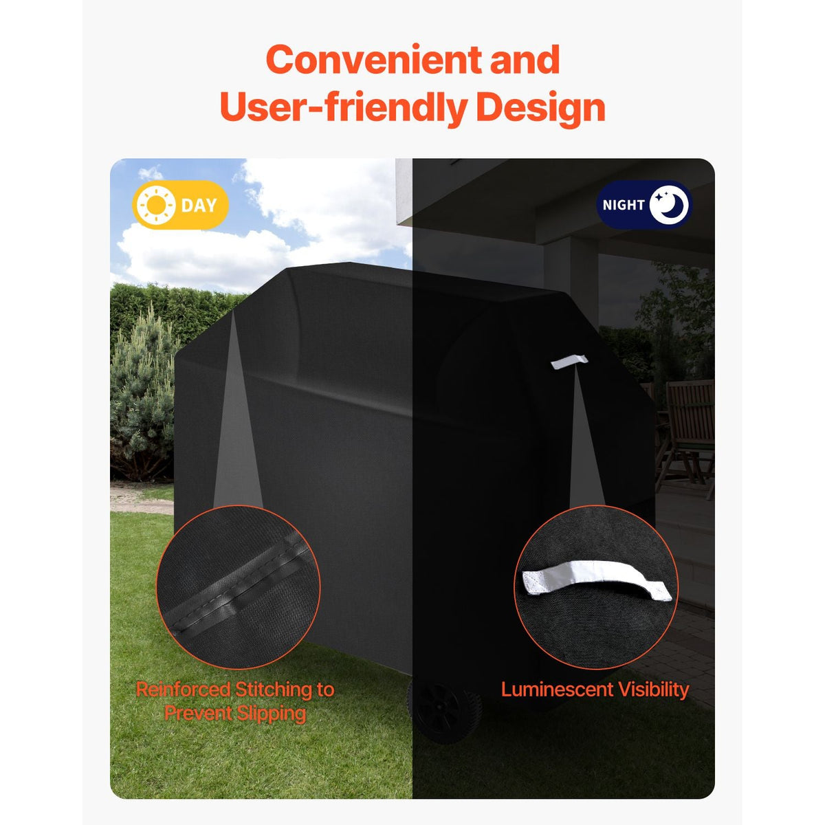 Grill Cover, 52 inch BBQ Covers for Outdoor Grills, Waterproof, Fade Resistant, Weather Resistant Heavy Duty 600D Polyester, Easy On/Off, with Hook-and-Loop Straps, Black